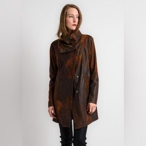 Gimos Brown Leather Button Front Coat Size Small